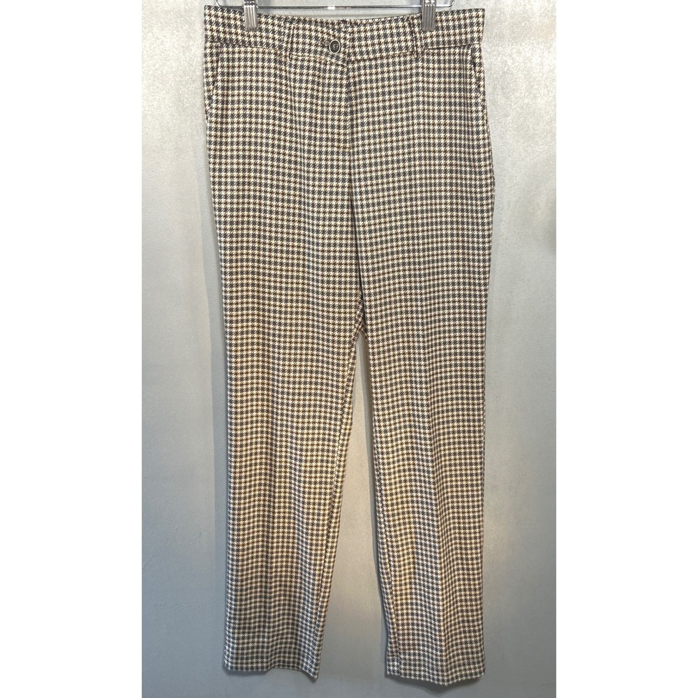 Bariloche Spain Womens Brown Houndstooth Straight Leg Tailored Pants Size ES38